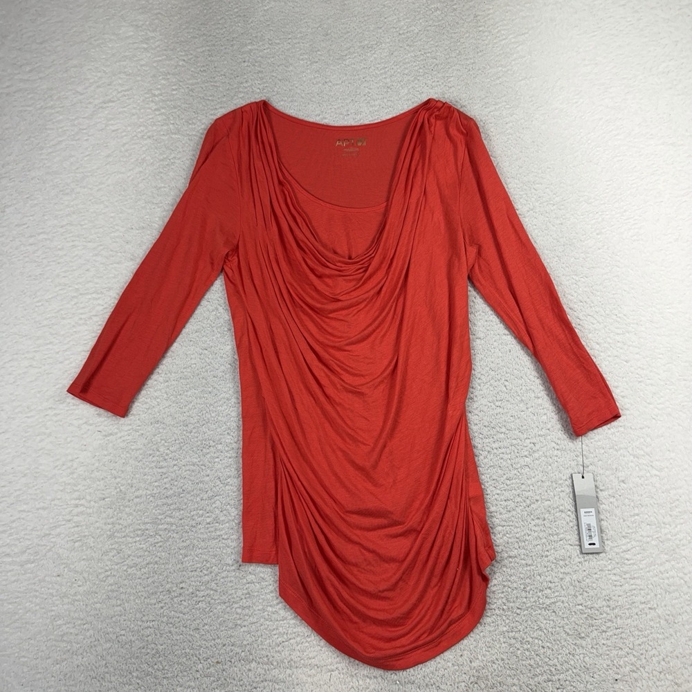 Apt.9 Red Stretch Blouse Med Dress Top 3/4 Sleeve Neck Scruff Drape Cocktail NWT